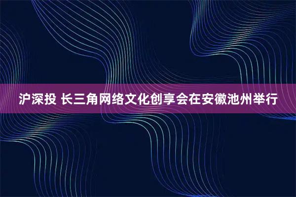 沪深投 长三角网络文化创享会在安徽池州举行